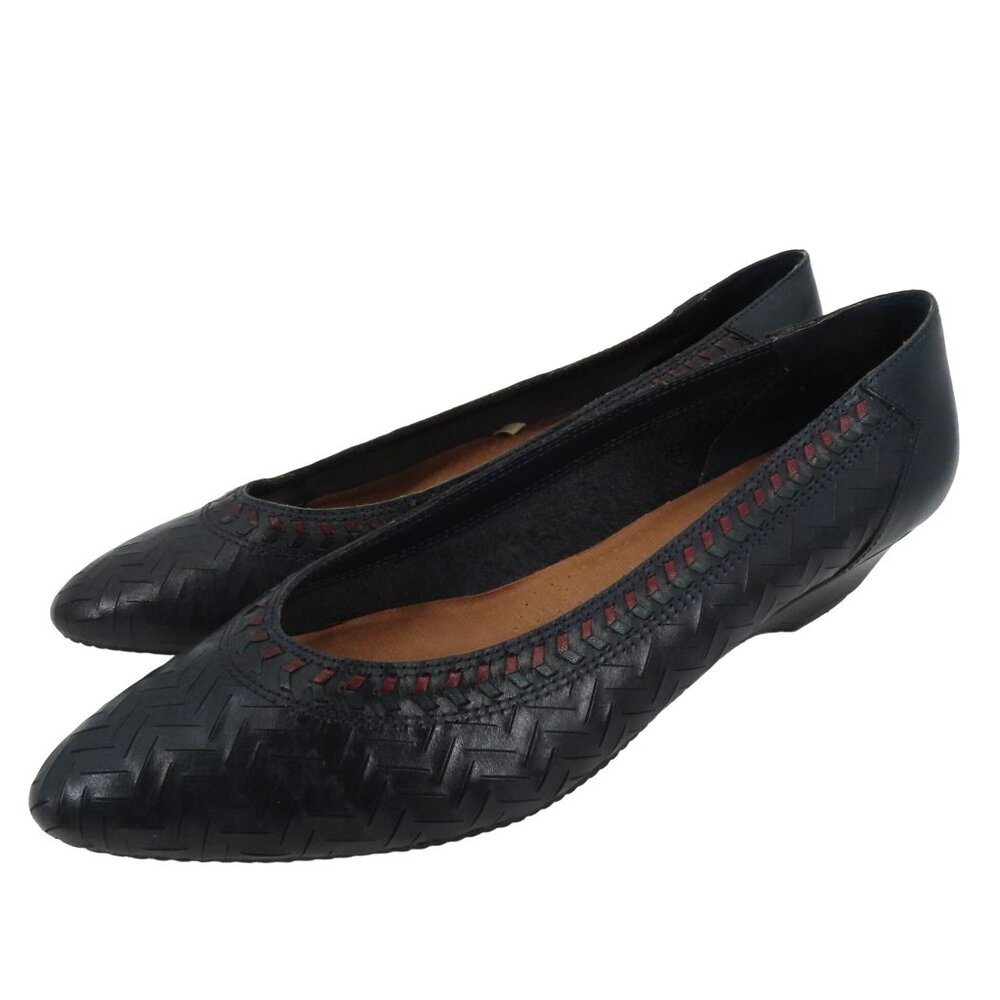 Revelations 10 Women Blue Black Woven Perforated Leather Wedge Heel Shoes Brazil